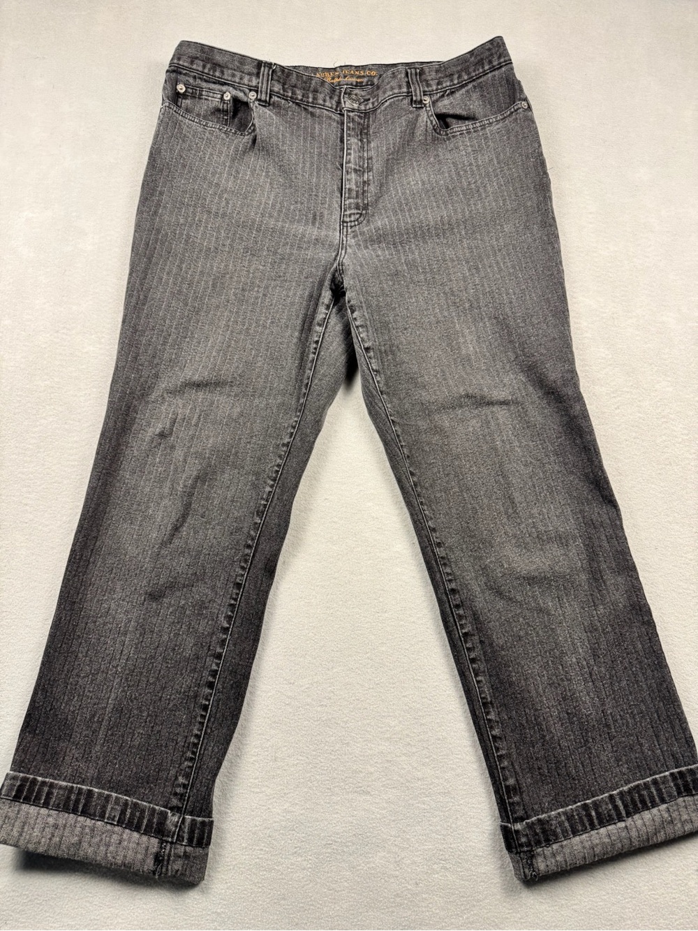 Lauren Jeans Co Gray White Pinstripe Womens 16 Straight Leg Denim Ralph Lauren - Picture 2 of 14